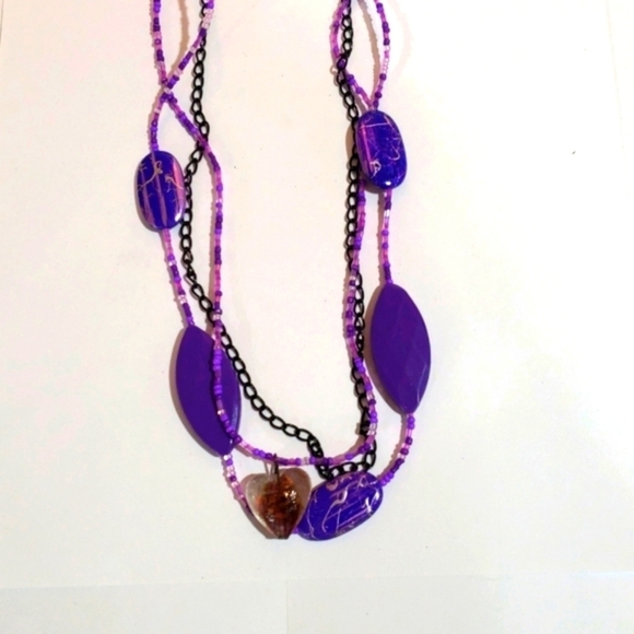 Layered Gunmetal & Colorful Beads Necklace - Matching Earrings - Fashion Jewelry - Picture 3 of 7